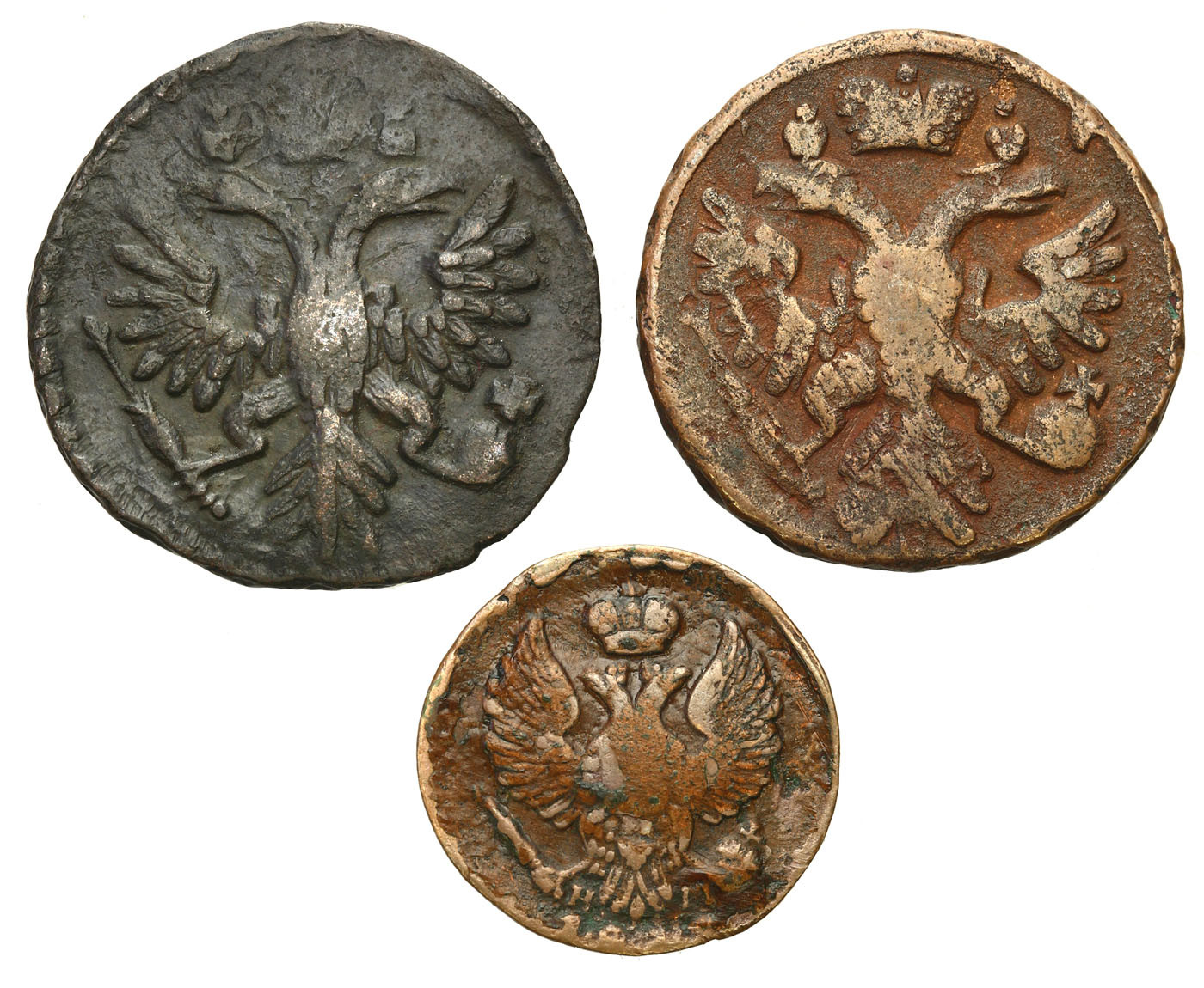 Rosja, Anna. Denga 1735, 1740, Mikołaj I - denga 1827?, zestaw 3 monet